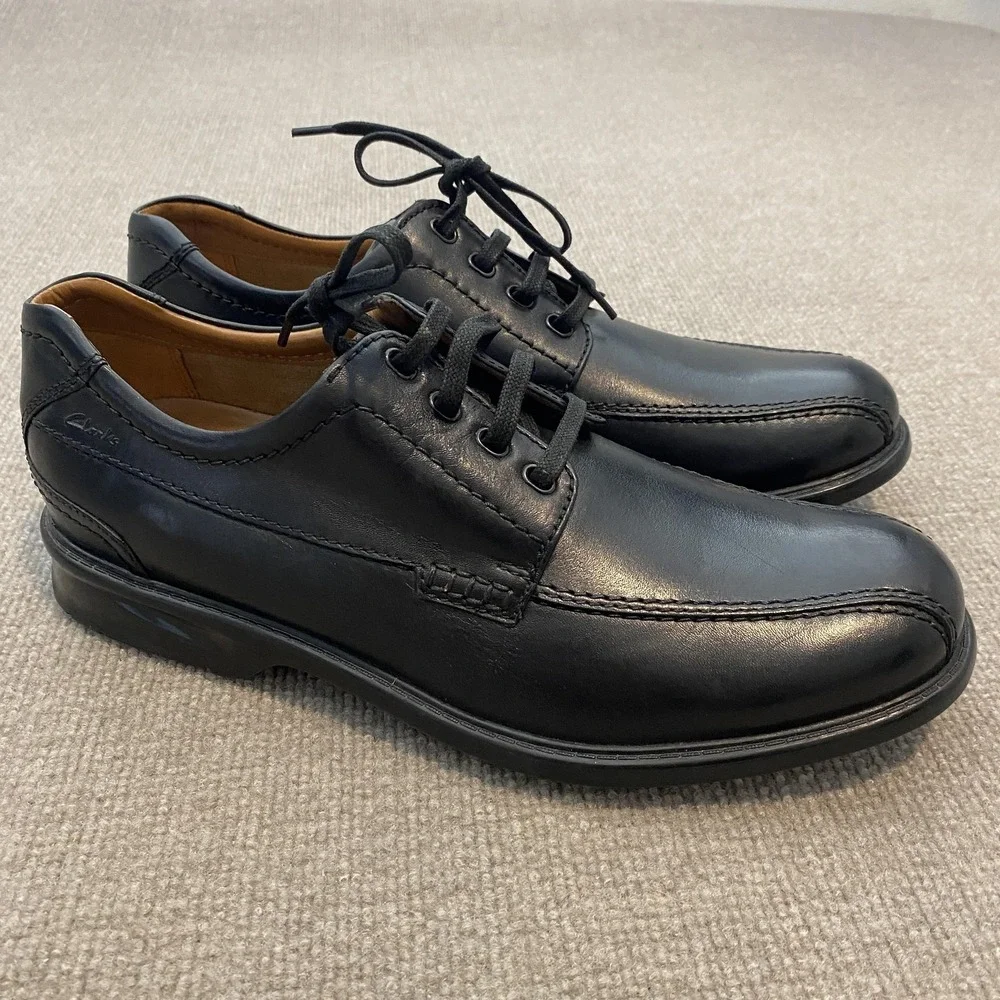Clarks Shoes Mens Size 12 M Black Leather Derby Dress Oxfords Comfort Square Toe